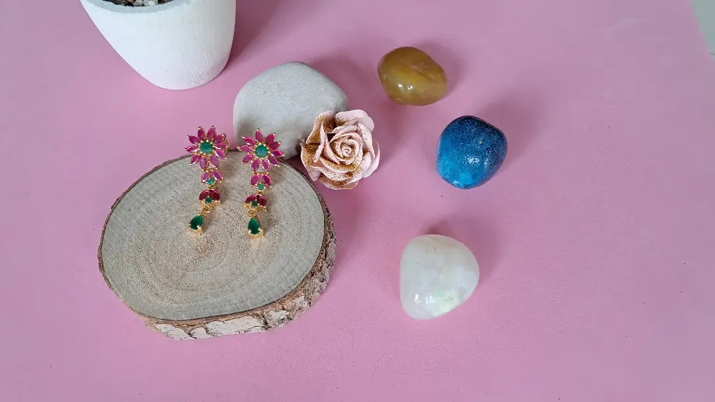 Pink green flower earrings