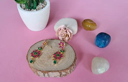 [TP-318-1] Multiflower pink green earrings