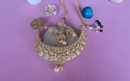 [SE009-153] Antique flower necklace with earrings