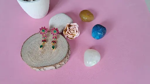 [TP-317] Pink green flower earrings
